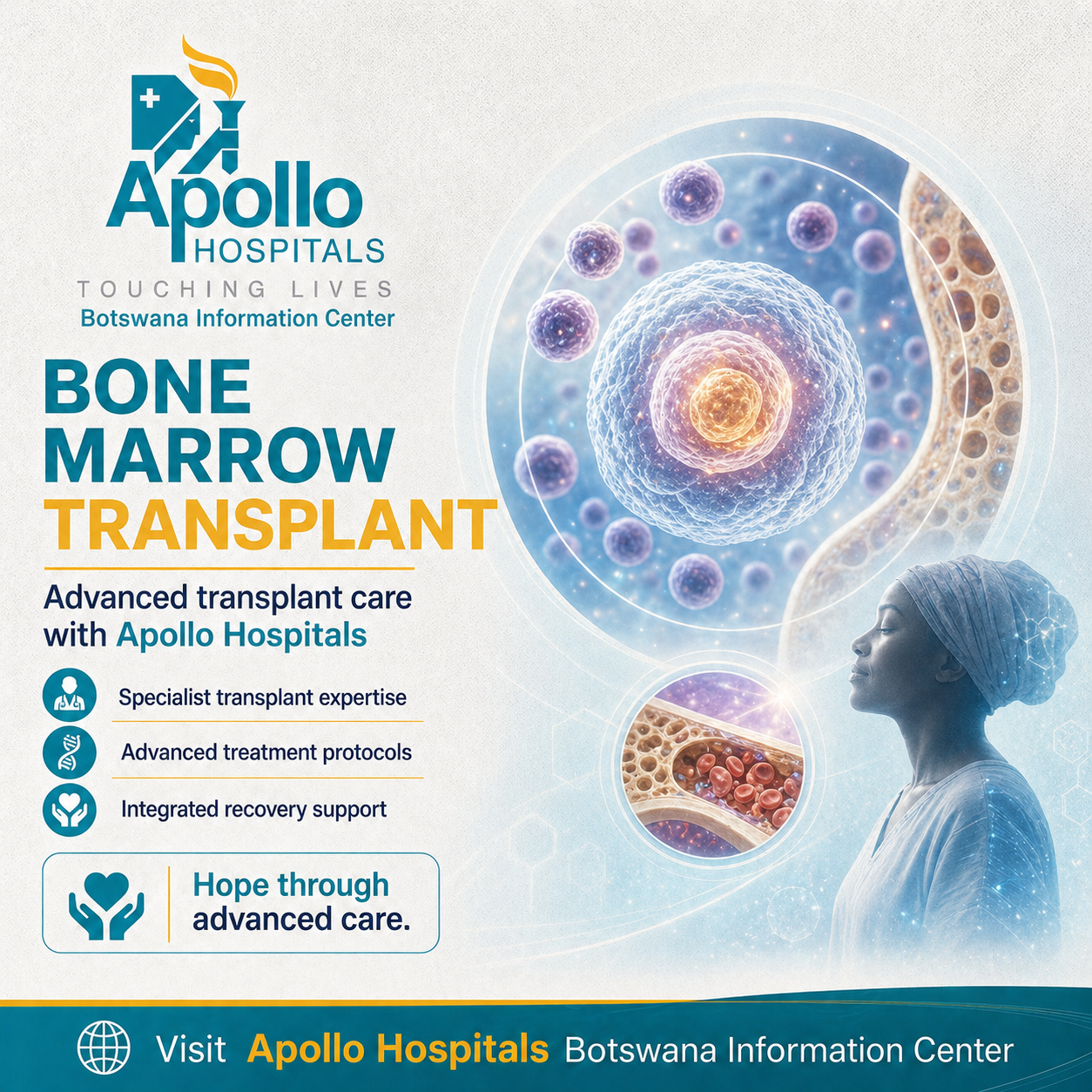Apollo Hospitals Botswana Information Center Facebook ad: Your Health is our Priority.