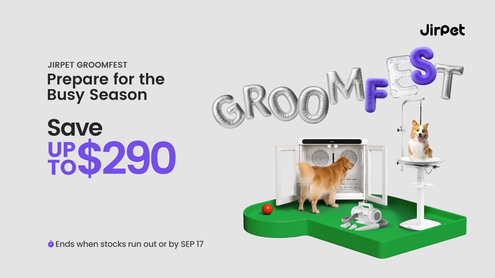 JirpetOfficial Facebook ad: UP TO $290 OFF Pet Grooming Supplies