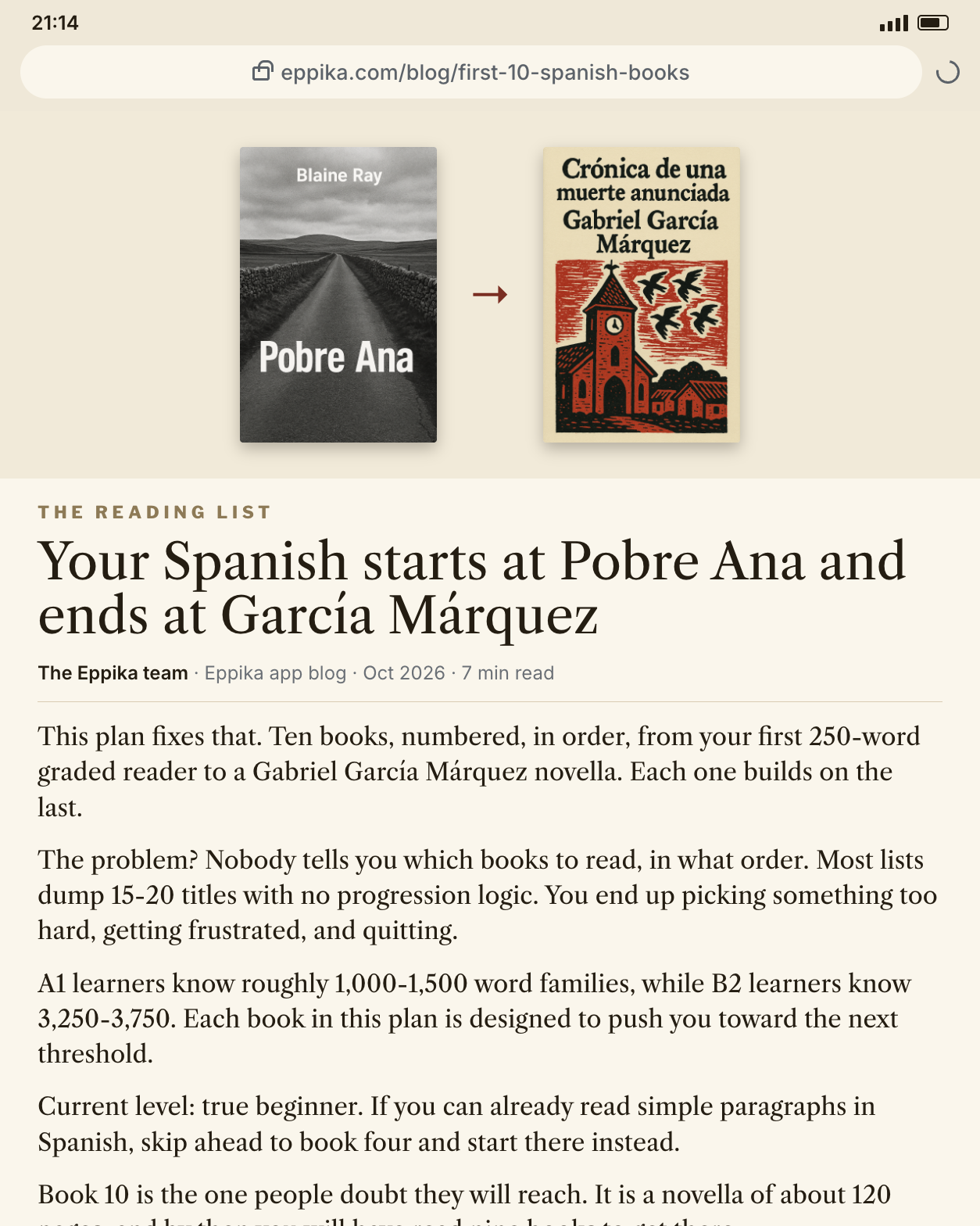 Eppika Facebook ad: Read Spanish, book by book