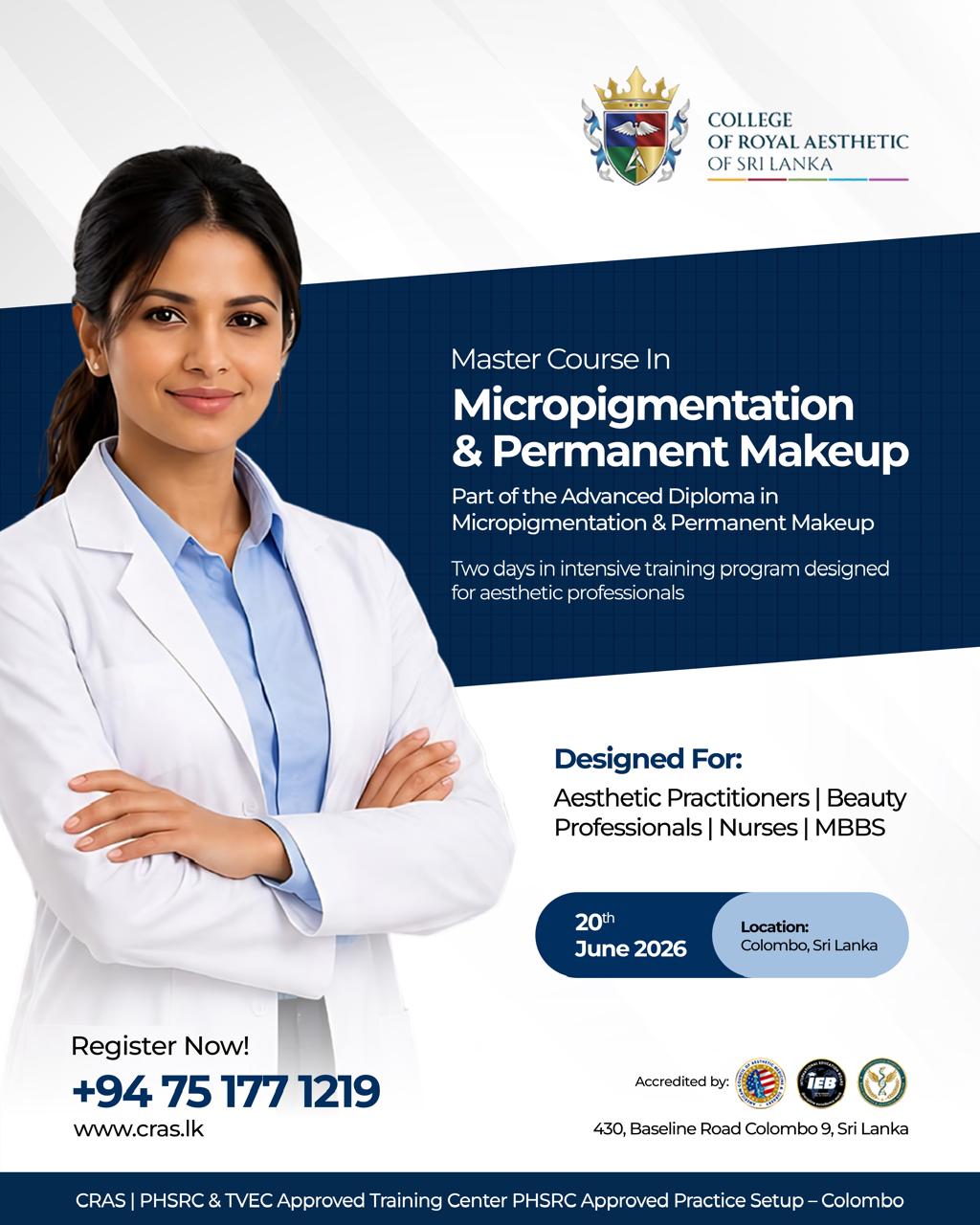 College of Royal Aesthetic of Sri Lanka Facebook ad: Advanced Diploma in Micropigmentation & Permanent Makeup…