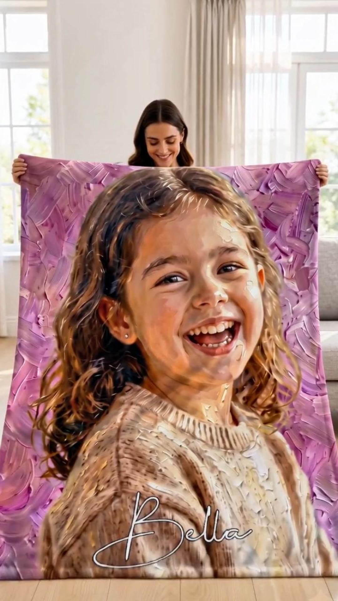 Callie Gifts Facebook ad: Personalized Oil Painting Style Photo Soft Throw Blanket…