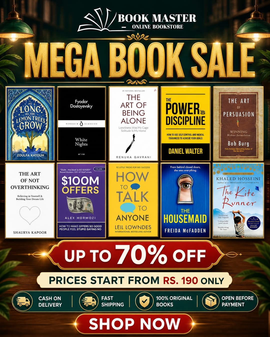 Book Master Facebook ad: UP TO 70% OFF, Mega Book Sale