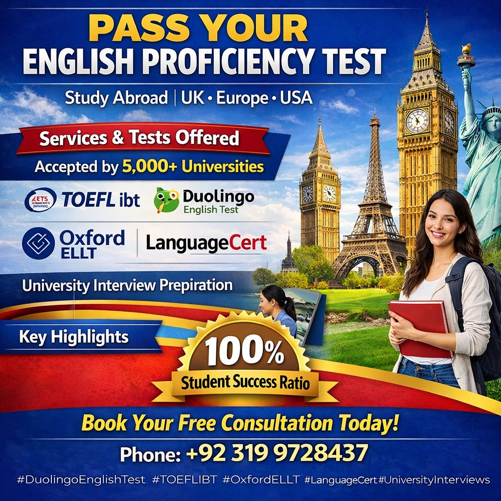 International English exams Facebook ad: **CALL NOW: +92 319 9728437**