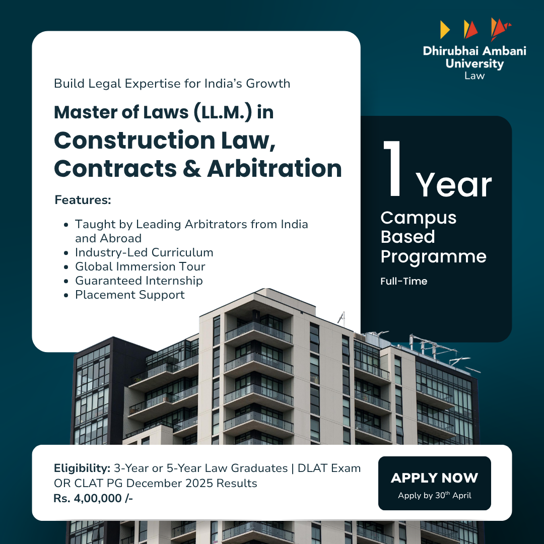 Dhirubhai Ambani University - School of Law Facebook ad: Specialise in Construction & Arbitration Law