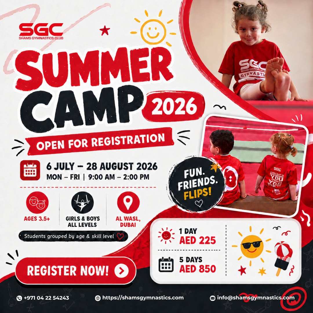 Shams Gymnastics Facebook ad: Register for SGC Summer Camp Today