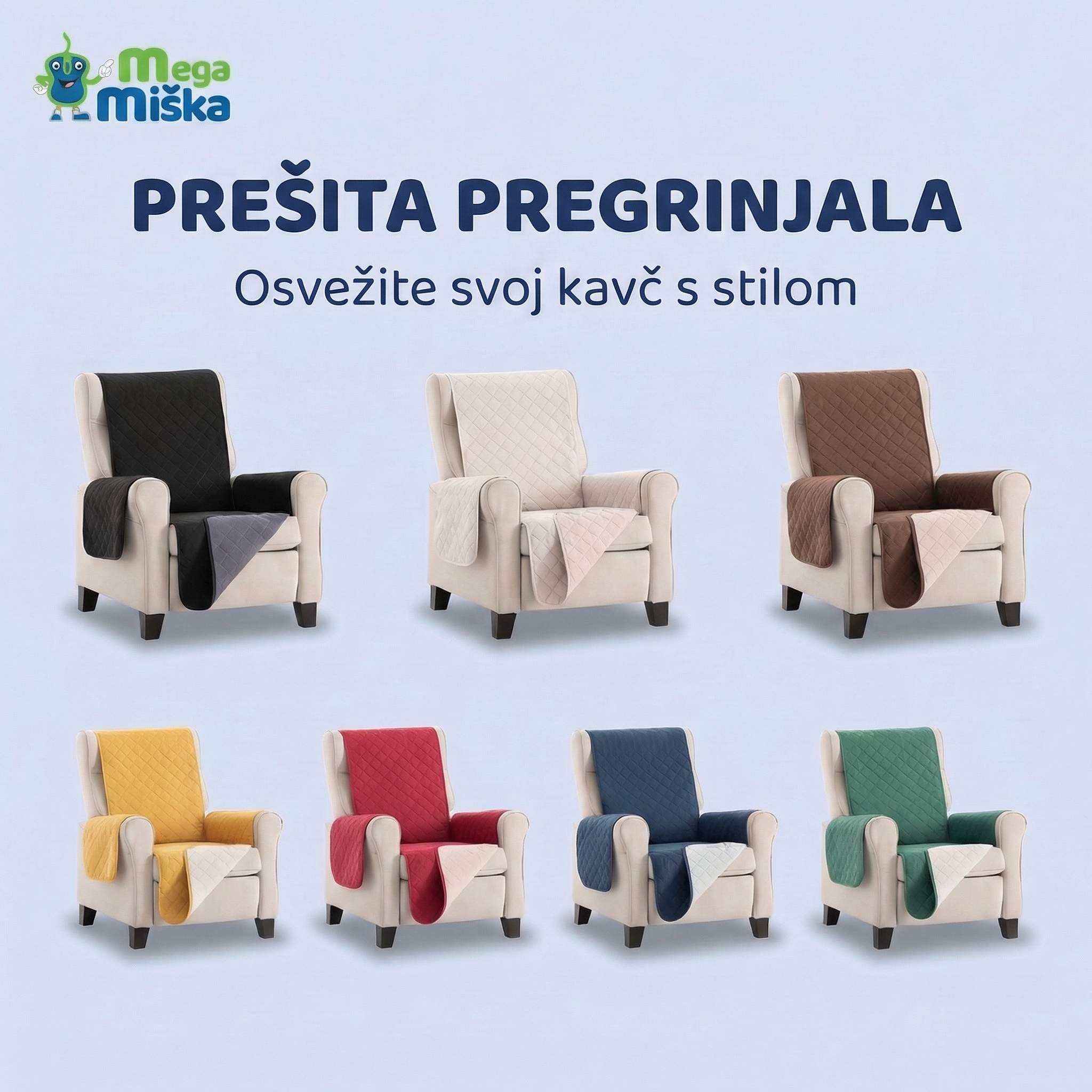 megamiska.eu Facebook ad: Osvežite svoj kavč ali fotelj s stilom!