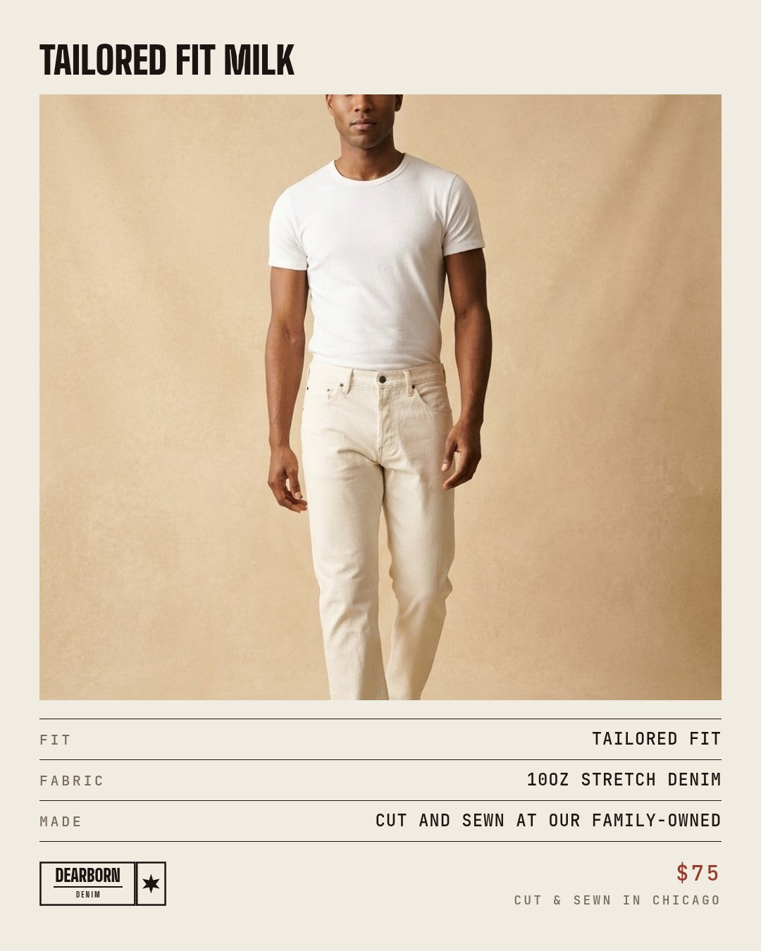 Dearborn Denim & Apparel Facebook ad: Made in Chicago. $75.