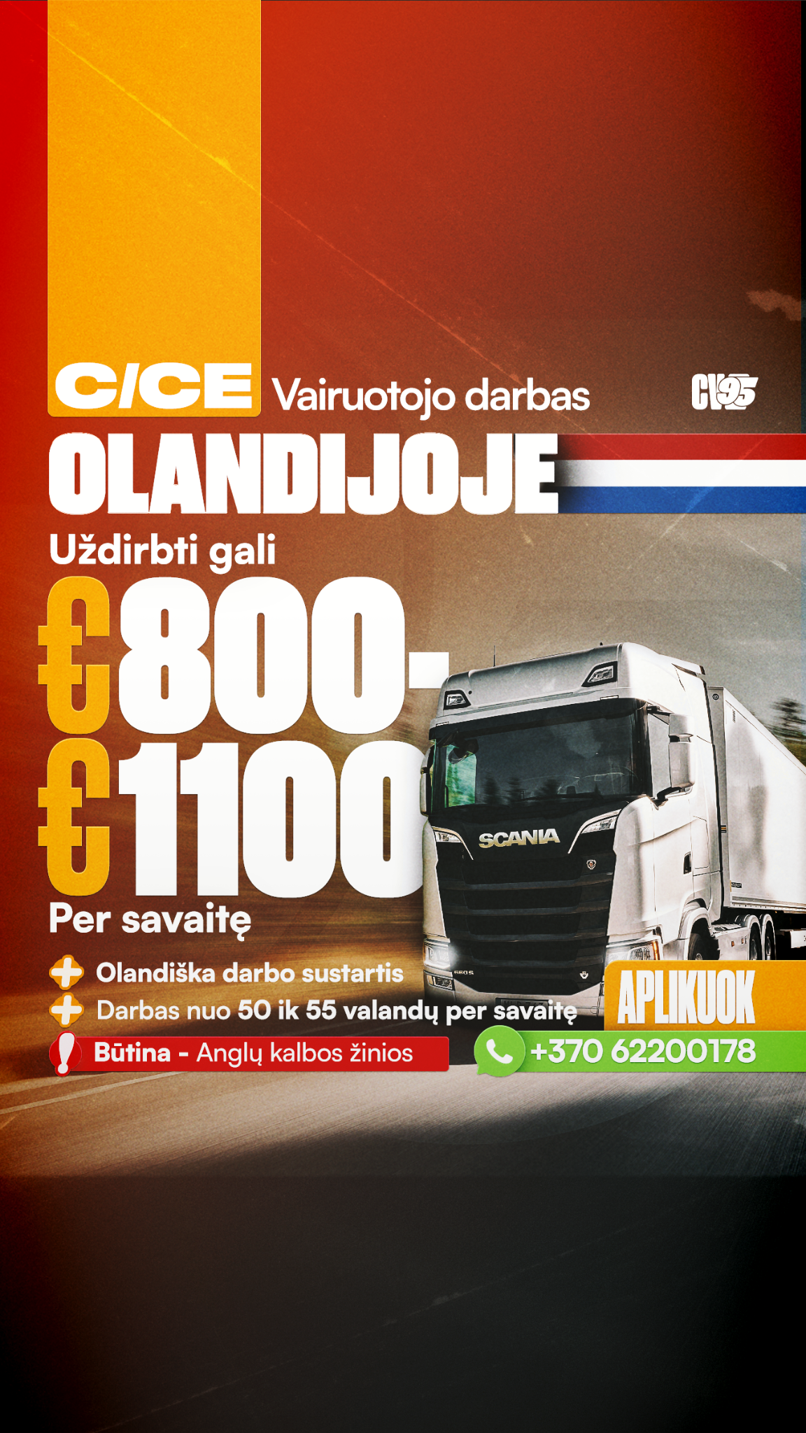 CV95 Facebook ad: C/CE Drivers job in Netherlands | Earn up to and more…