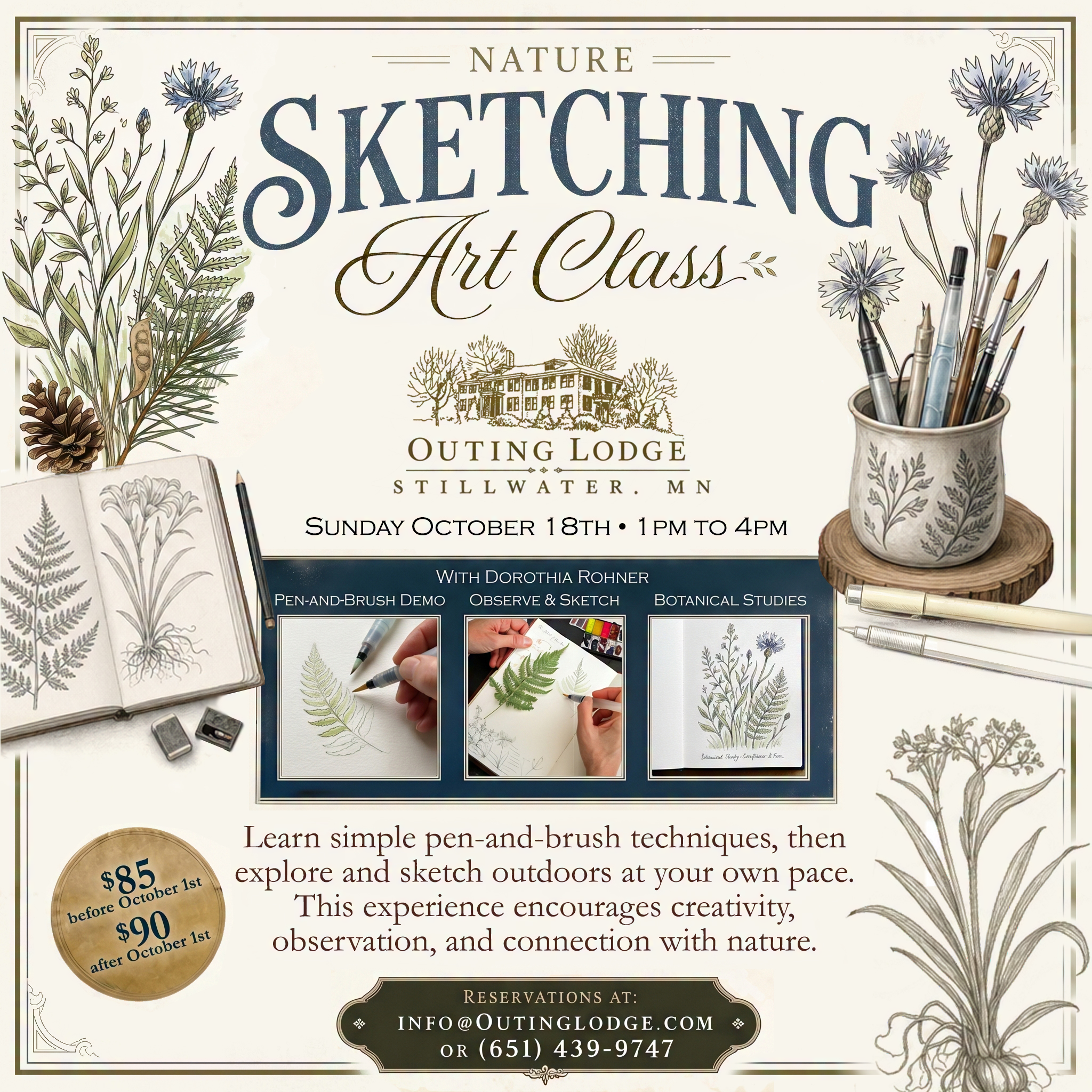 The Outing Lodge Facebook ad: Nature Sketching Art Class