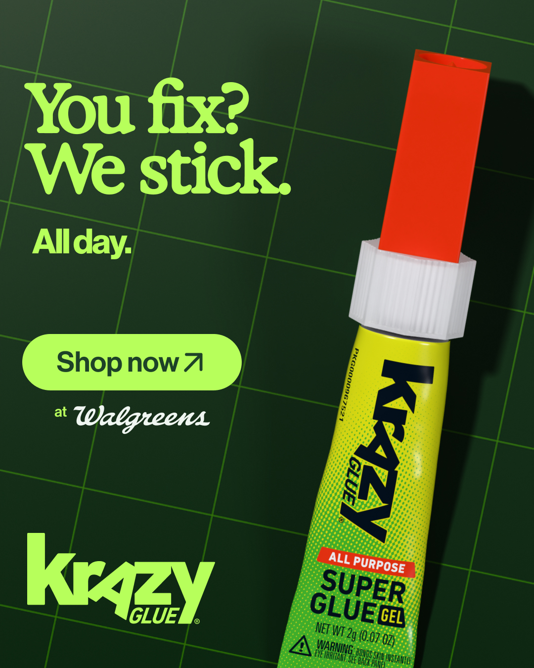 Krazy Glue Facebook ad: One drop and done