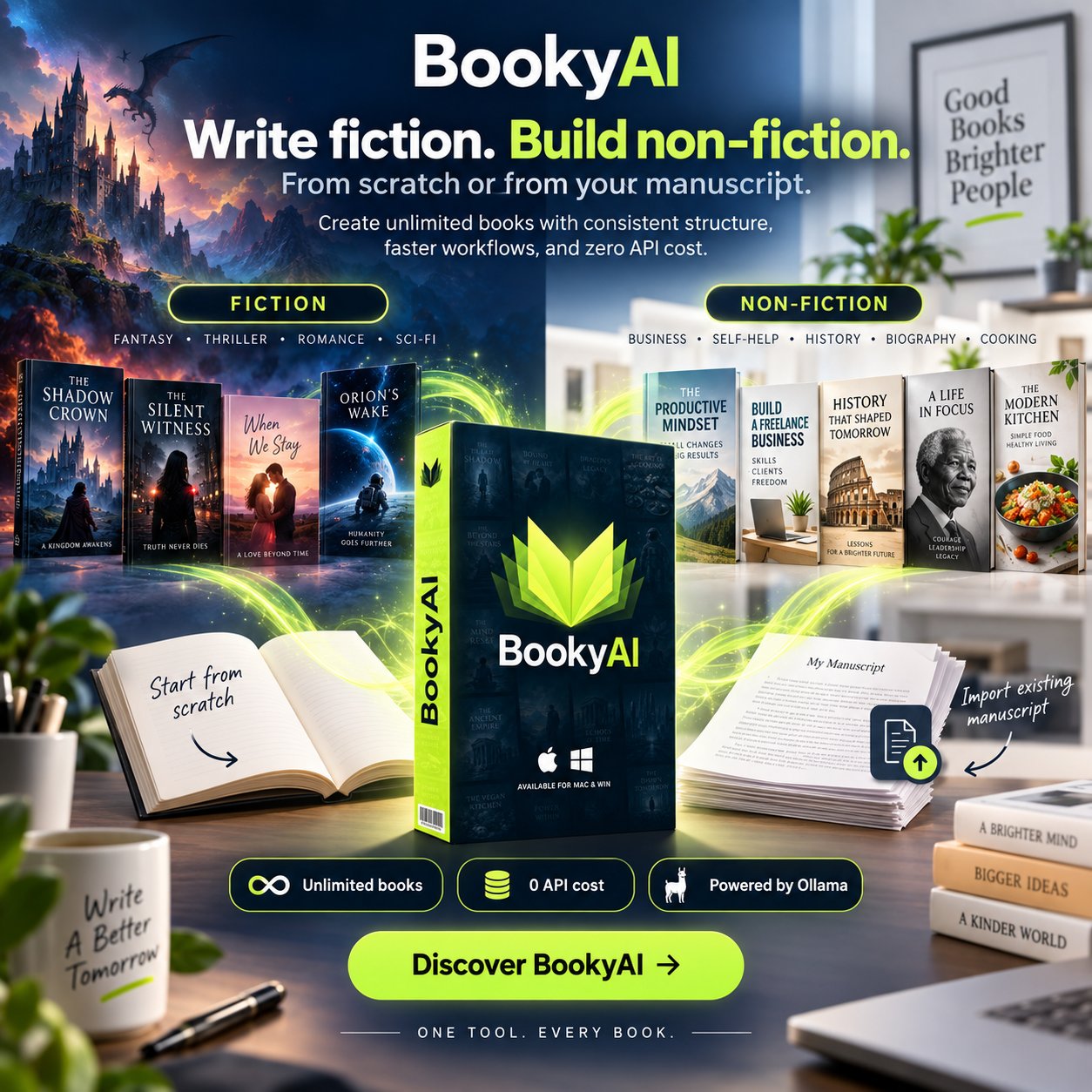 Bookyai - Autonomous Book Creation Pipeline Facebook ad: Your book, start to KDP-ready. One-time payment.