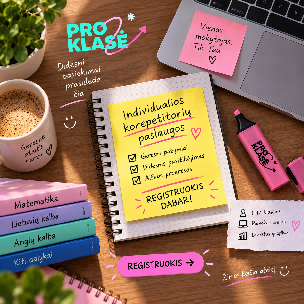 ProKlasė Facebook ad: Individualios pamokos pagal mokinio poreikius