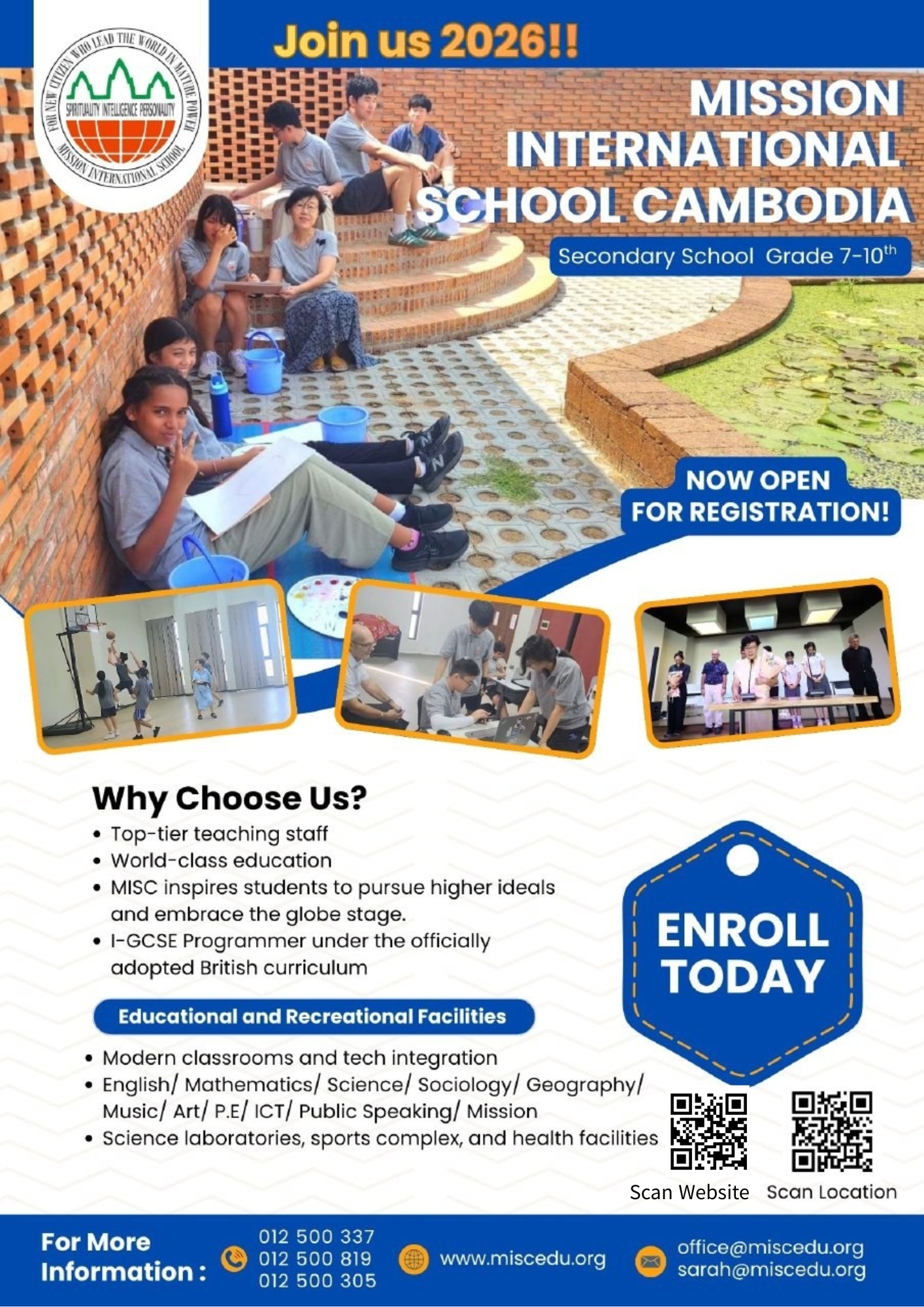 Mission International School Cambodia Facebook ad: ភាគសិក្សាថ្មីចាប់ផ្តើមនៅថ្ងៃទី ១០ ខែសីហា ឆ្នាំ ២០២៦។