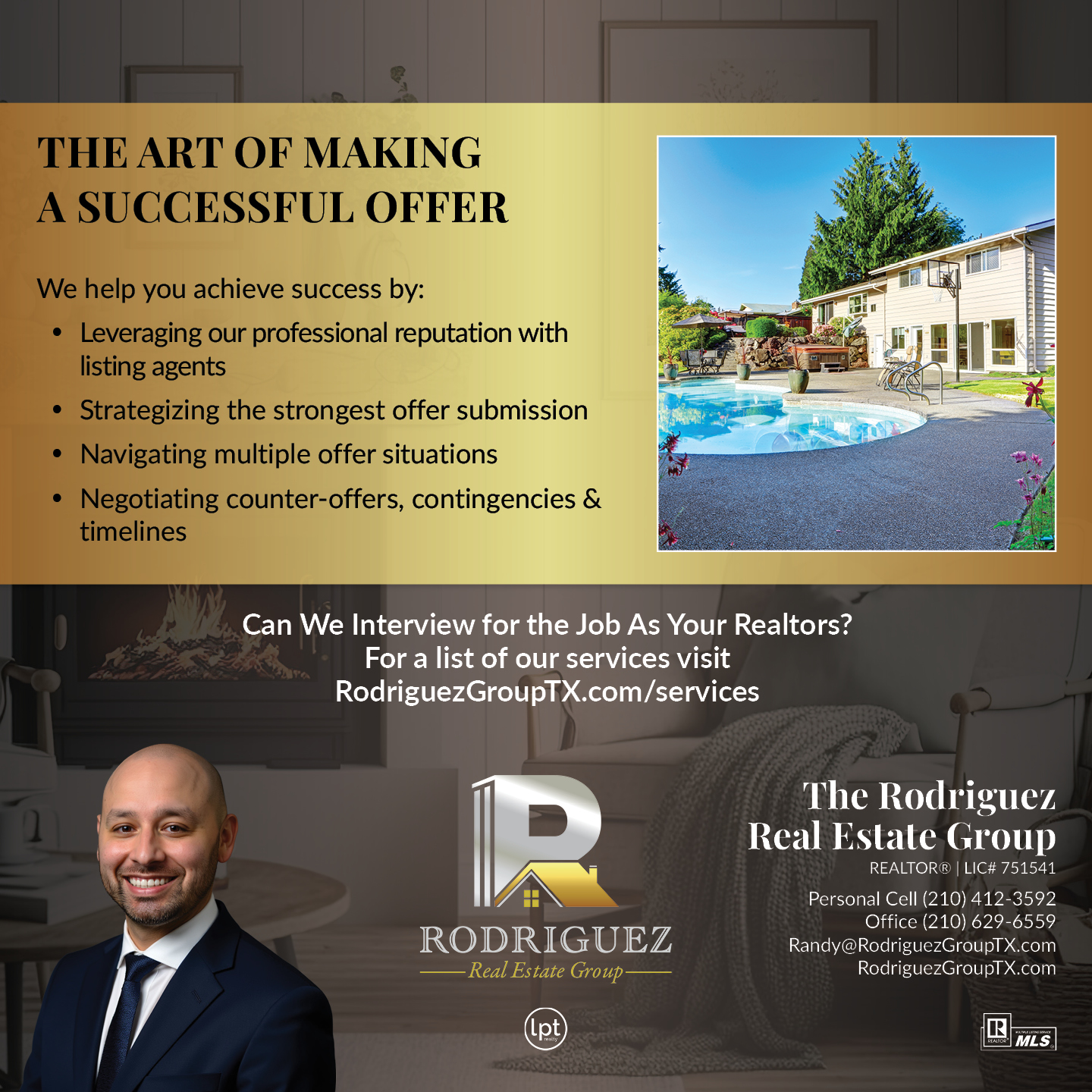 The Rodriguez Real Estate Group Facebook ad: Message or Call (210) 412-3592 / (210) 629-6559