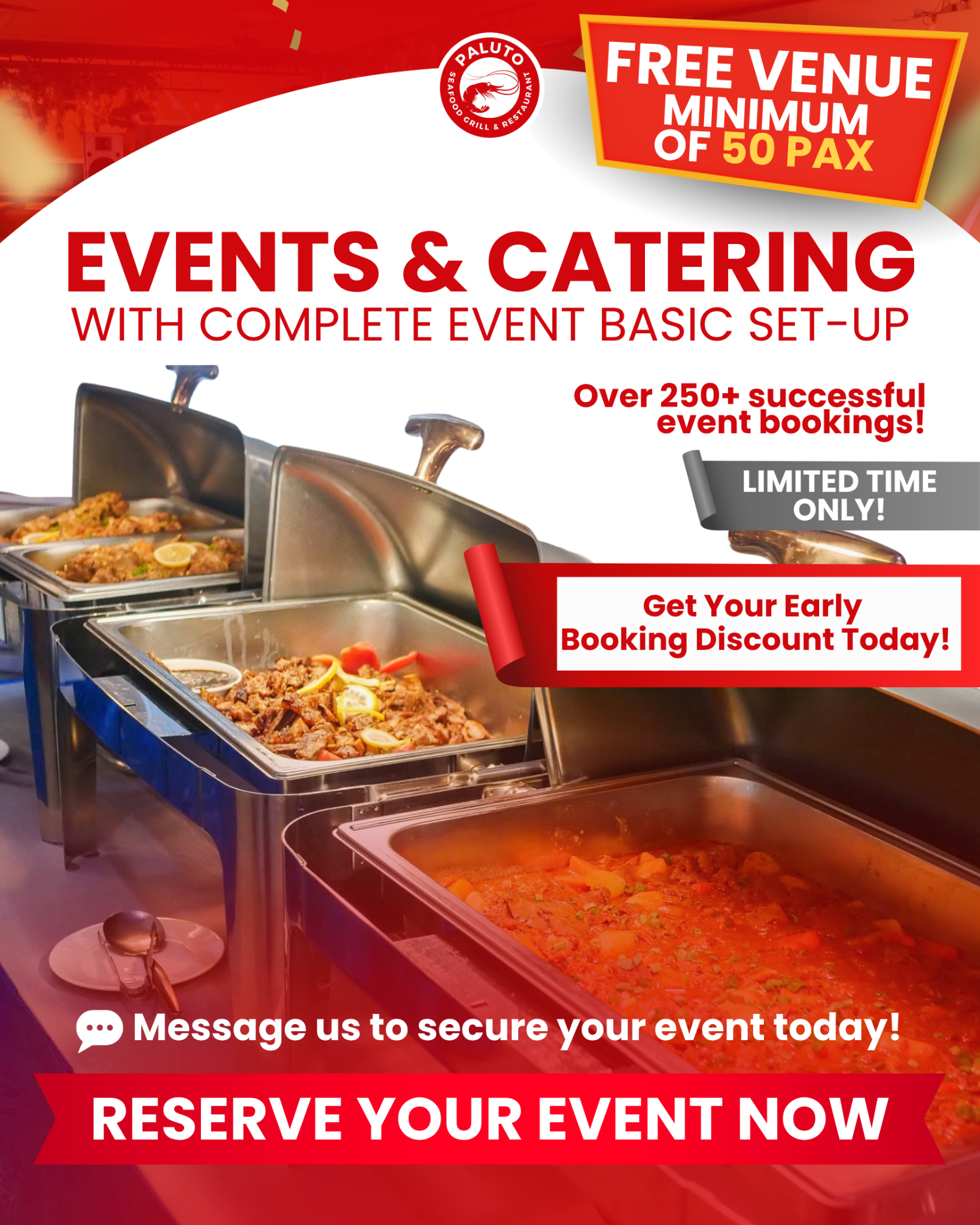 PALUTO Seafood Grill & Restaurant - Passi City Branch Facebook ad: Book Early and Get the Venue FREE!