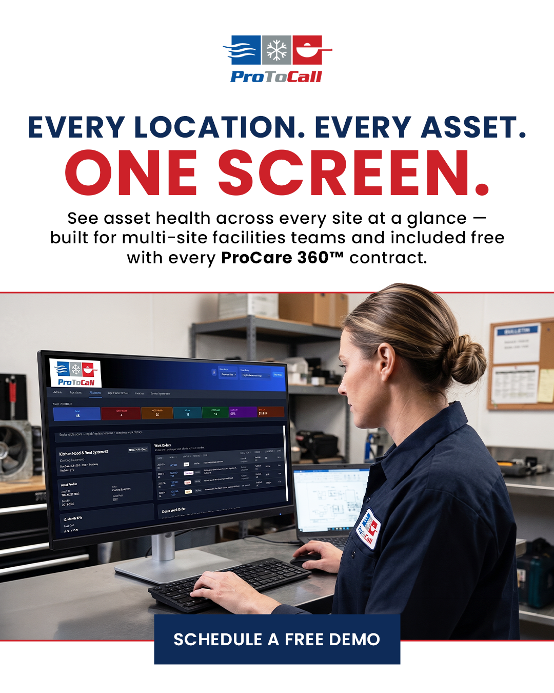 ProToCall LLC Facebook ad: Every Asset. Every Location. One Dashboard.