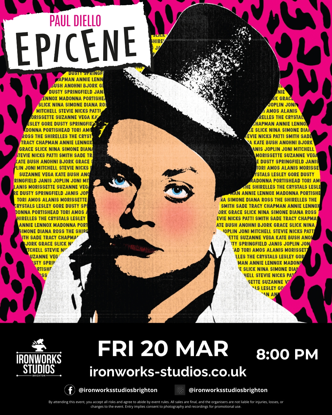 Ironworks Studios Brighton Facebook ad: Epicene- The Gender Blending Celebration Of Iconic Women…