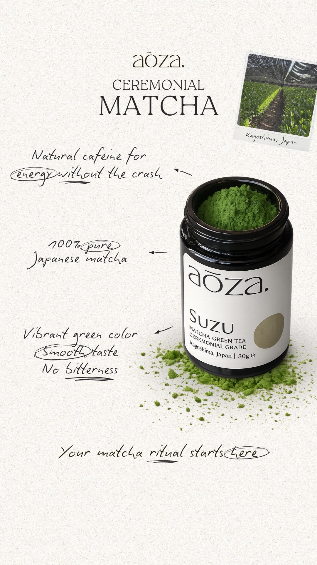 Aōza. Facebook ad: Finally, a matcha you'll actually love.