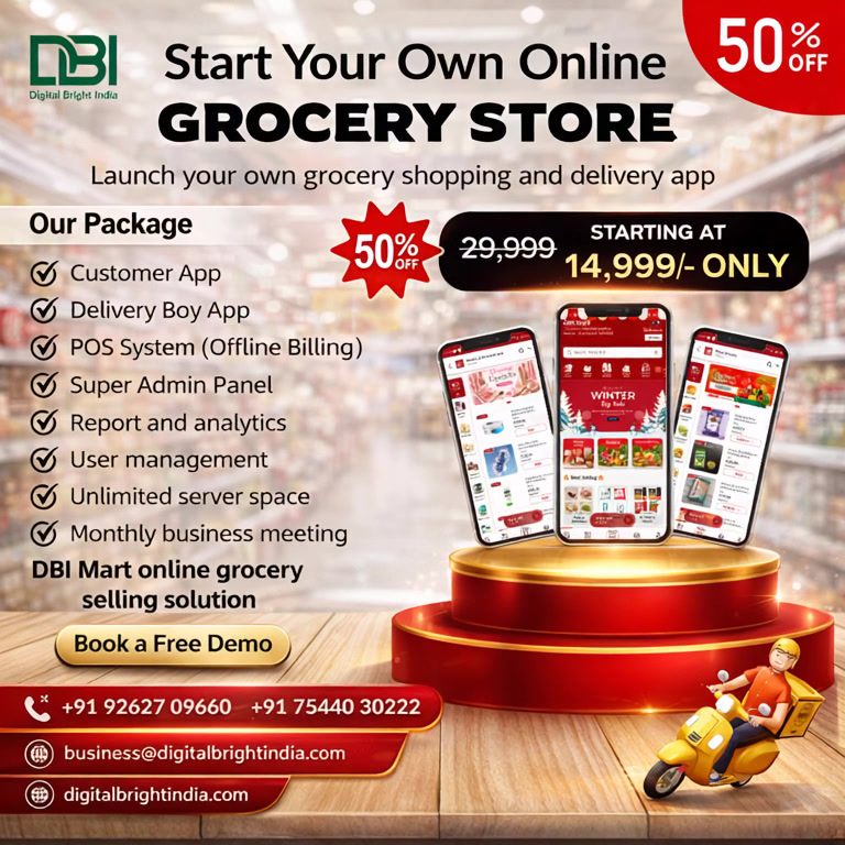 Digital Bright India Facebook ad: Start Your Grocery App @ ₹14,999