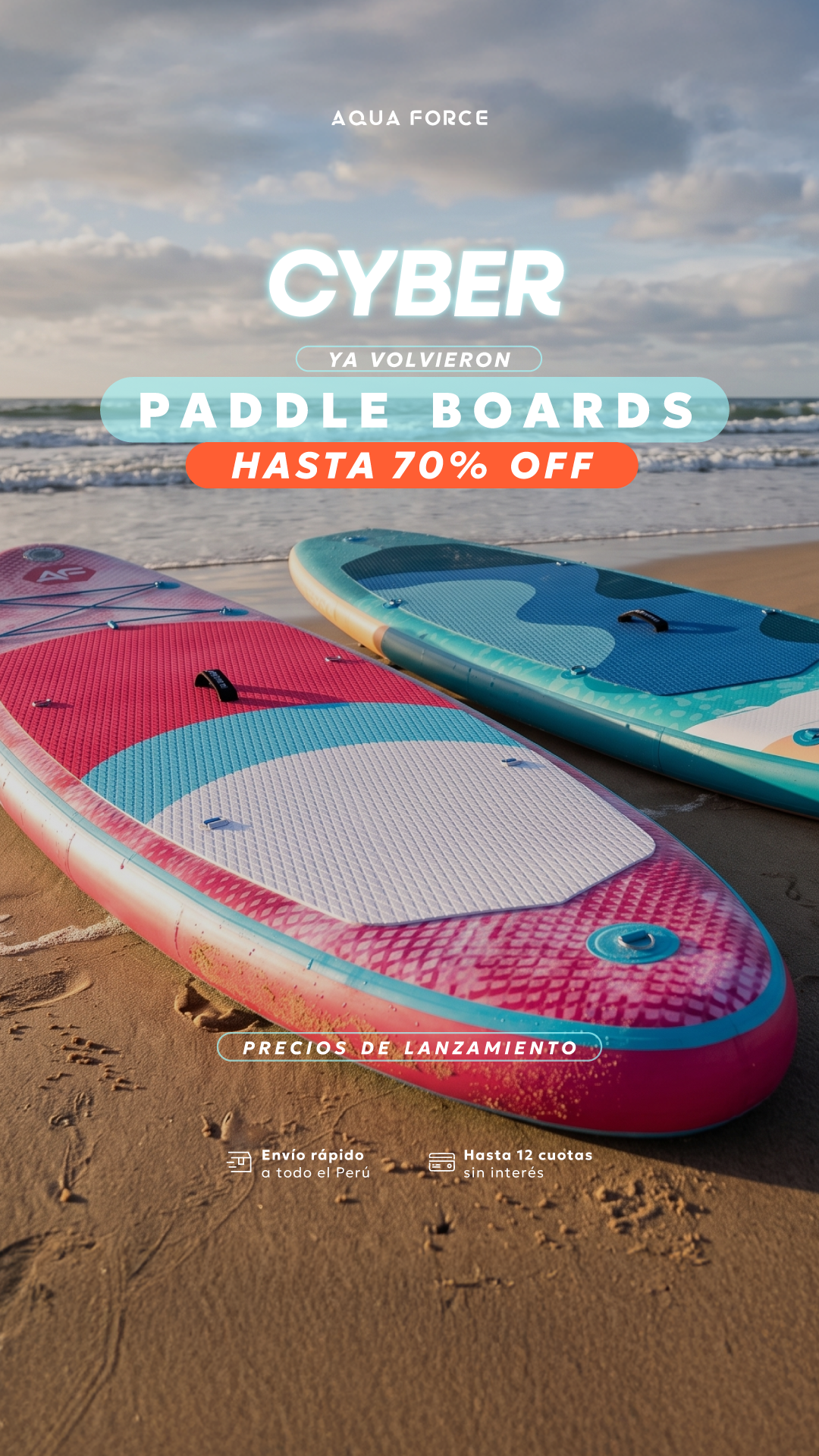 Aqua Force Perú Facebook ad: Paddle Boards hasta 70% OFF