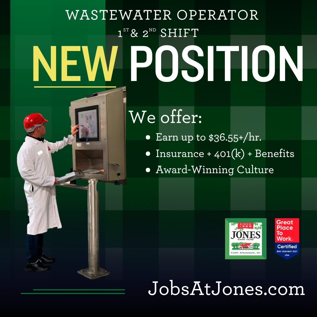Jones Dairy Farm Facebook ad: Now Hiring Wastewater Operator
