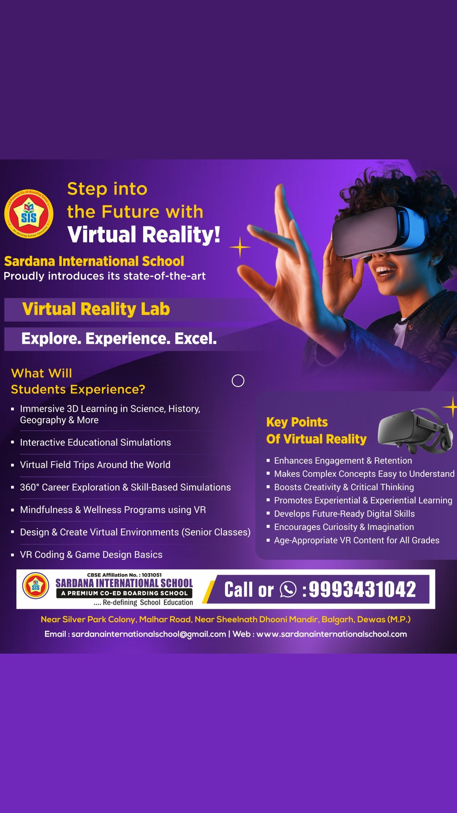 Sardana International School Facebook ad: Experience Future Learning with VR Lab