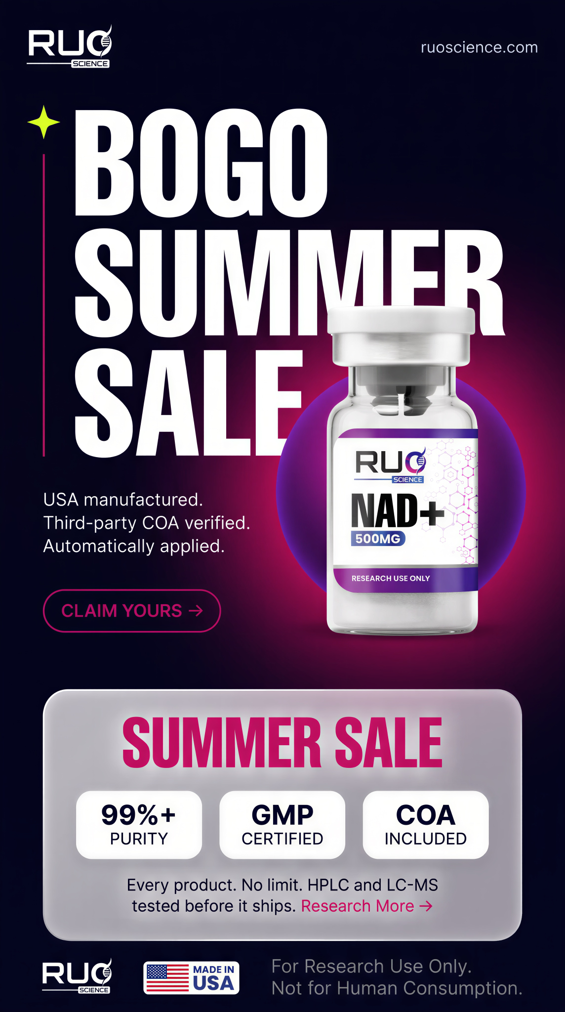 RUO Science Labs Facebook ad: Get Two For The Price Of One.