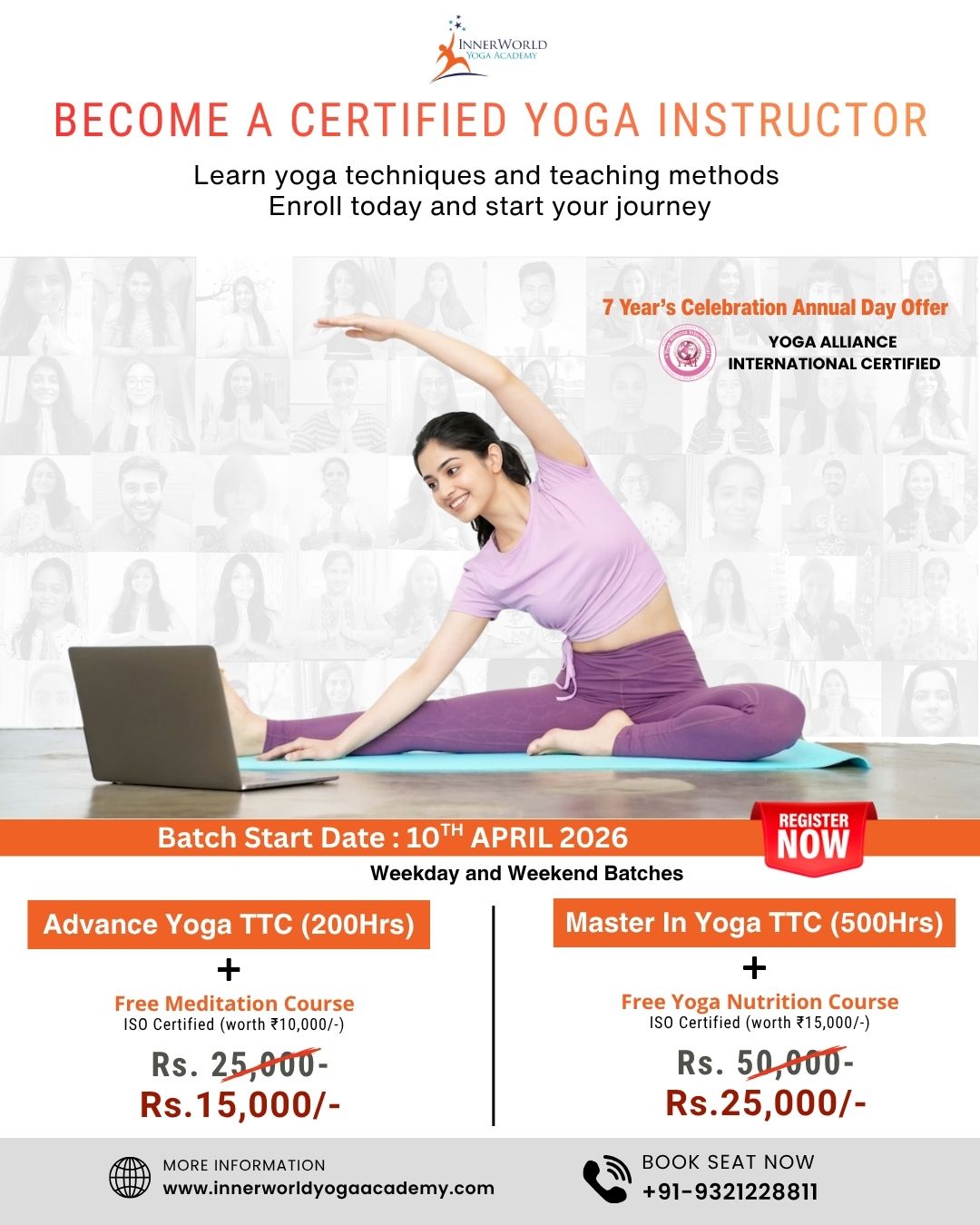 Inner world yoga academy Facebook ad: Become a Certified Yoga Teacher