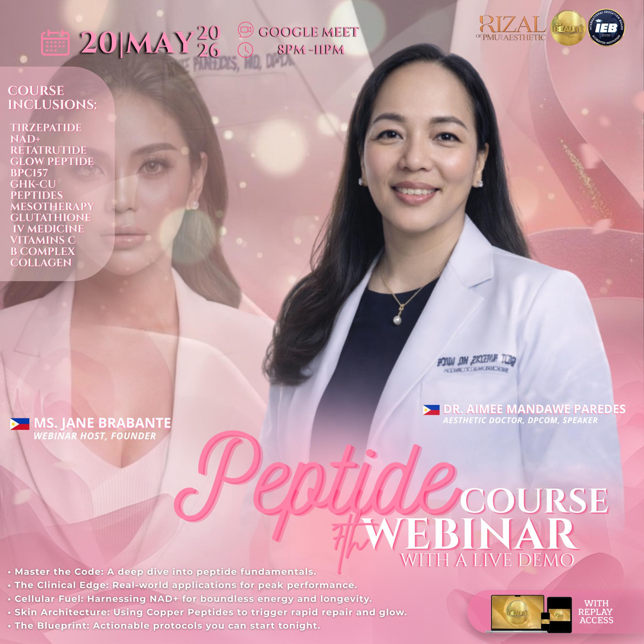 PMU Beauté International Aesthetics Academy Facebook ad: We’re back for our 7th Batch Peptide Webinar…