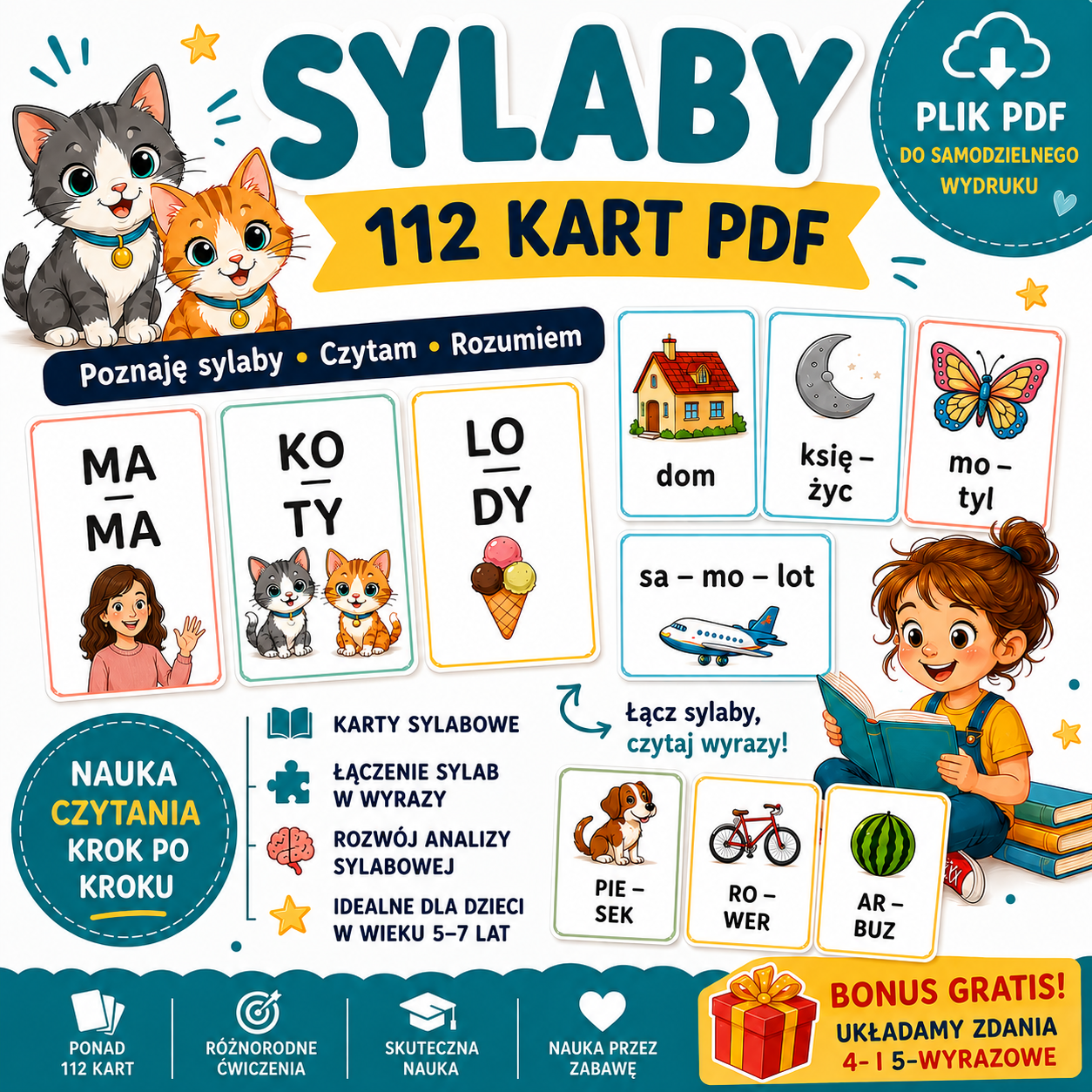 PracowitaLama - książeczki aktywizujące dla dzieci, karty pracy Facebook ad: SY-LA-BY, łatwiejszy start w czytaniu