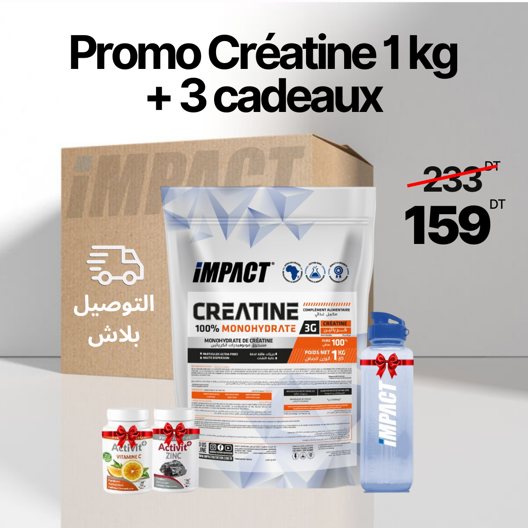 GainLab Nutrition Facebook ad: Créatine 1kg + Vit C Gratuit + Zinc Gratuit + Bouteille…