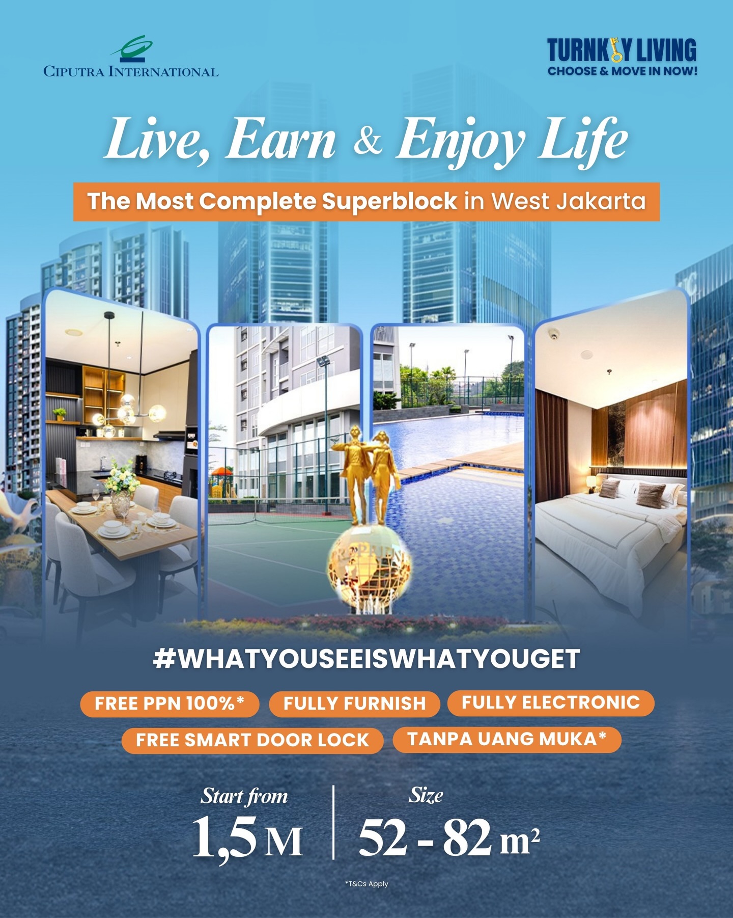 Ciputra International Inspire Hub Facebook ad: 100% DP Free*.