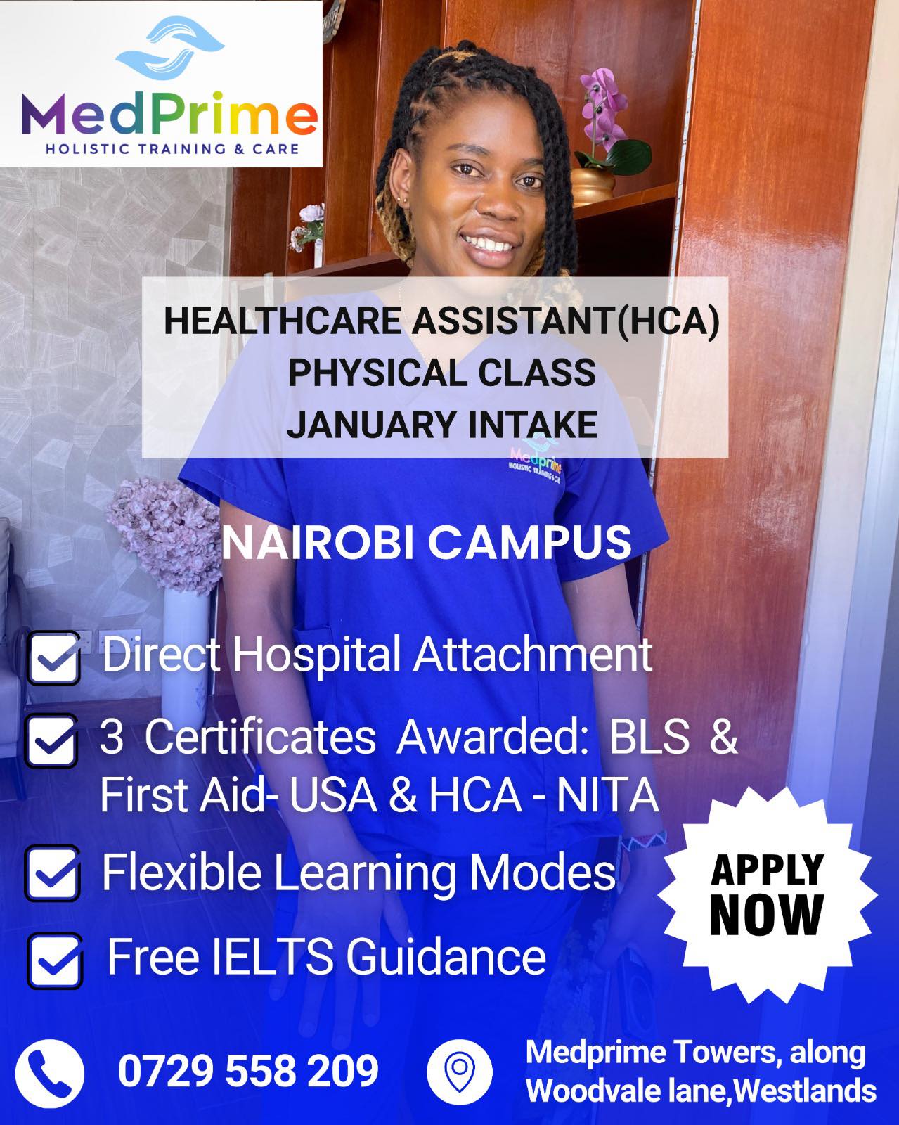 MedPrime Training College Facebook ad: Become a certified HEALTHCARE ASSISTANT with Medprime.