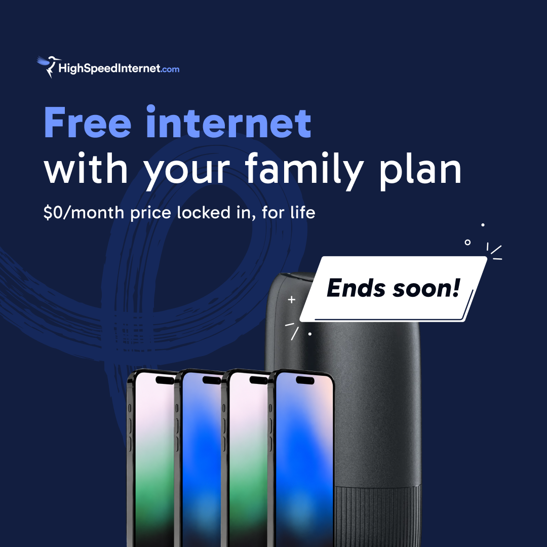 HighSpeedInternet.com Facebook ad: Get Free Internet With Family Mobile Plan