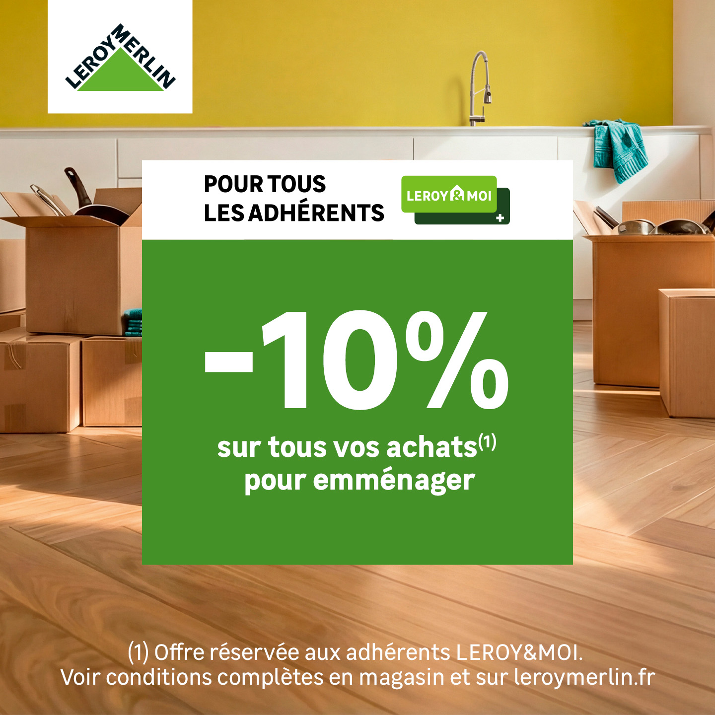 LEROY MERLIN Facebook ad: -10% sur tous vos achats pour emménager