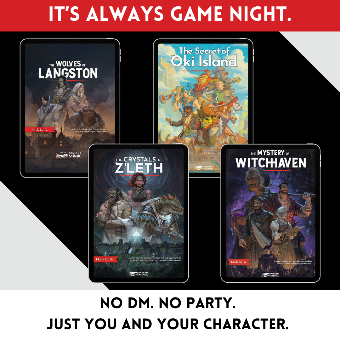 Obvious Mimic Facebook ad: Bundle and Save on 5e Solo Adventures
