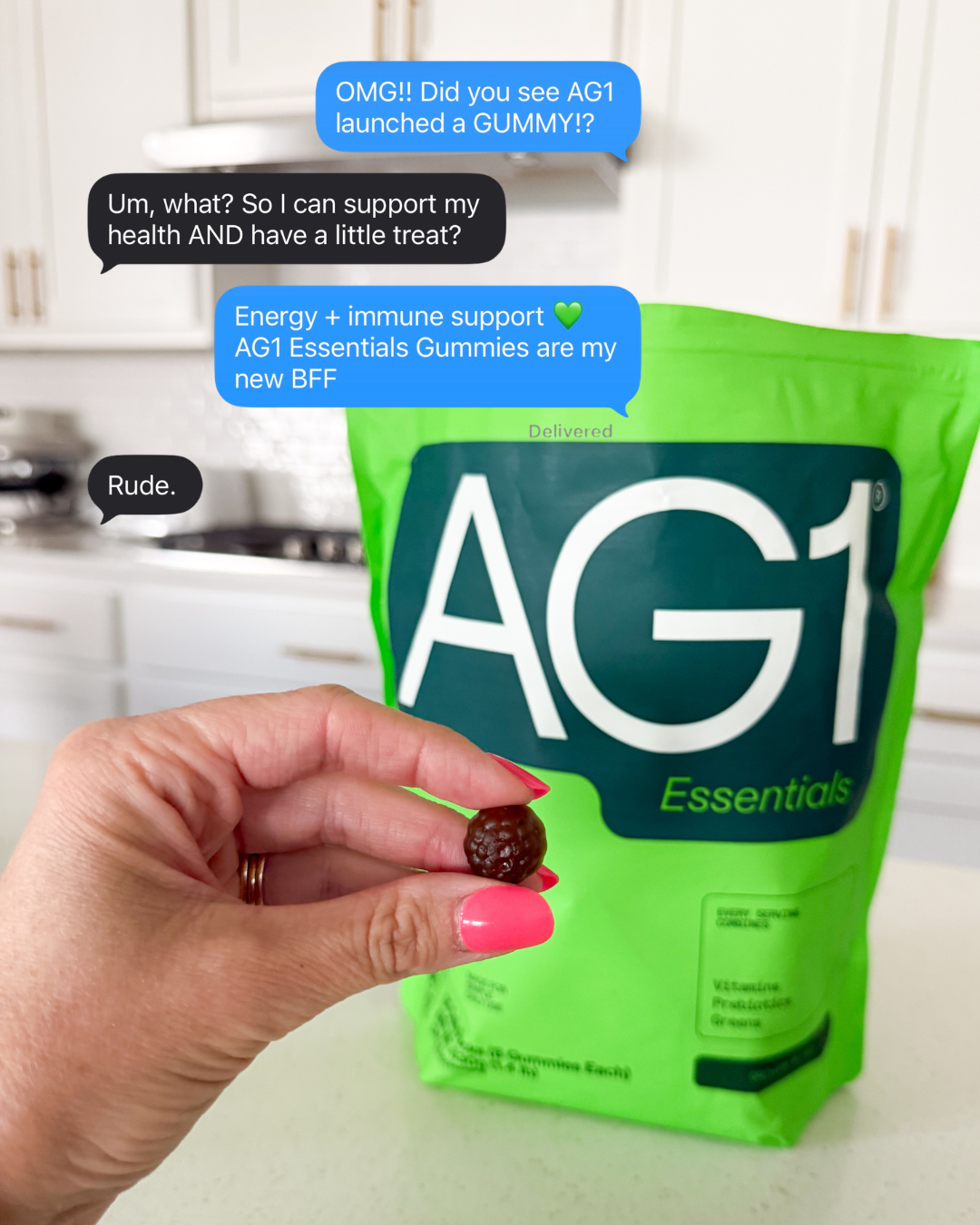 AG1 by Athletic Greens Facebook ad: Daily nutrition doesn't get easier than this.