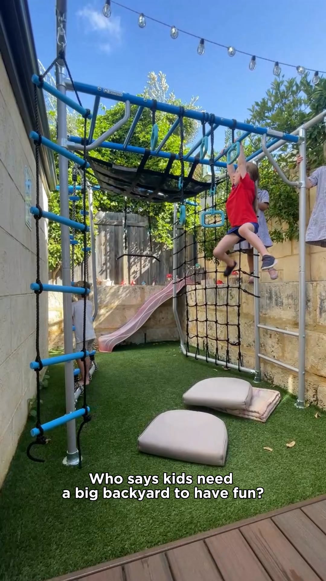 Growplay Monkey Bars Facebook ad: Small Backyard? No Problem.