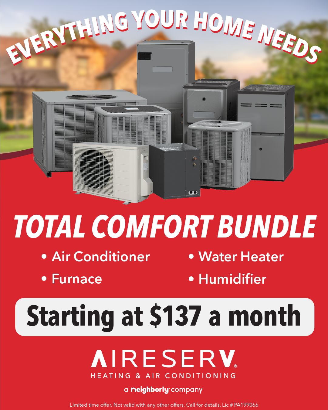 Aire Serv of South Hills Pittsburgh Facebook ad: Replace your Home Comfort Systems, Starting at $137/month