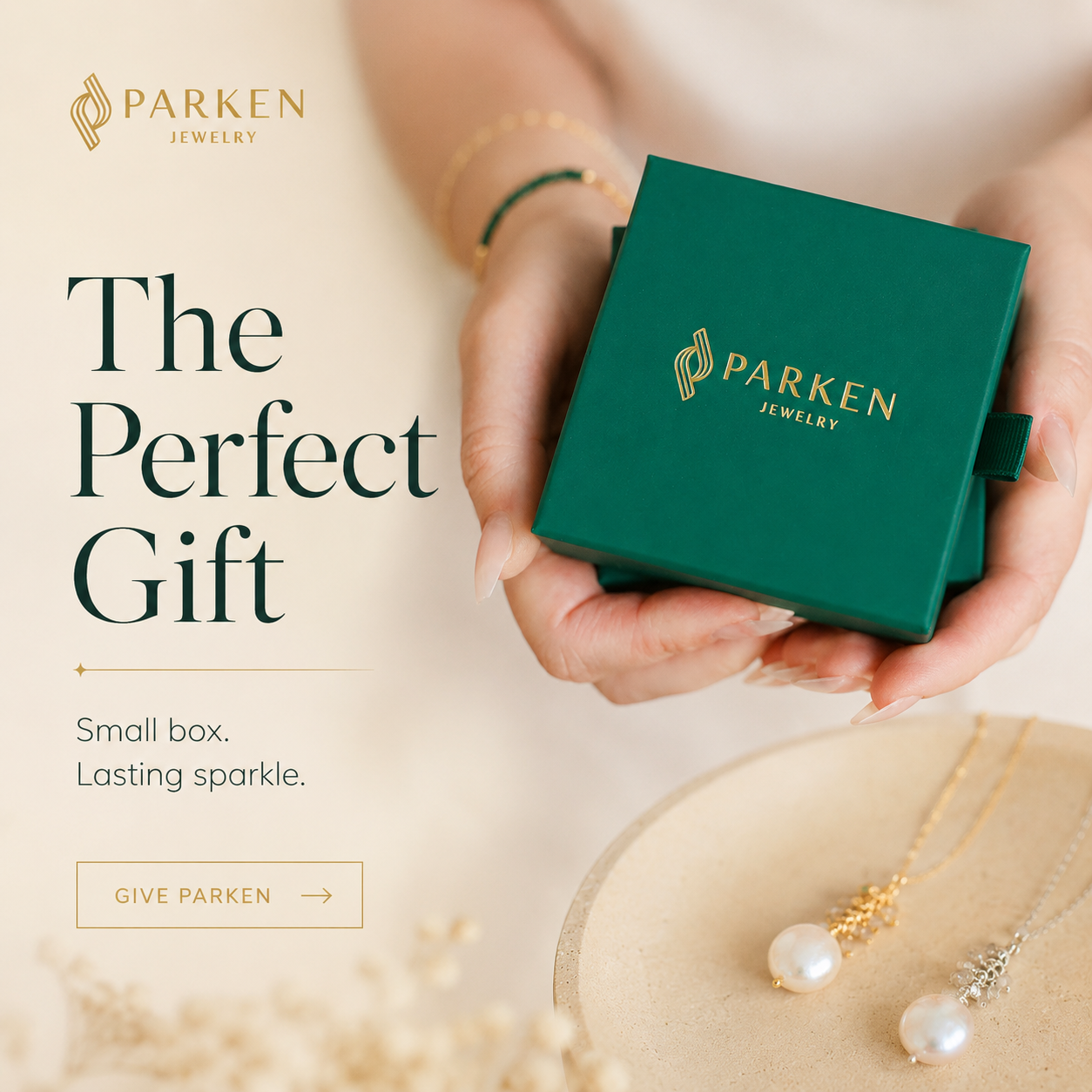 Parken Jewelry Facebook ad: Pearls. Timeless, luminous, made to be worn.