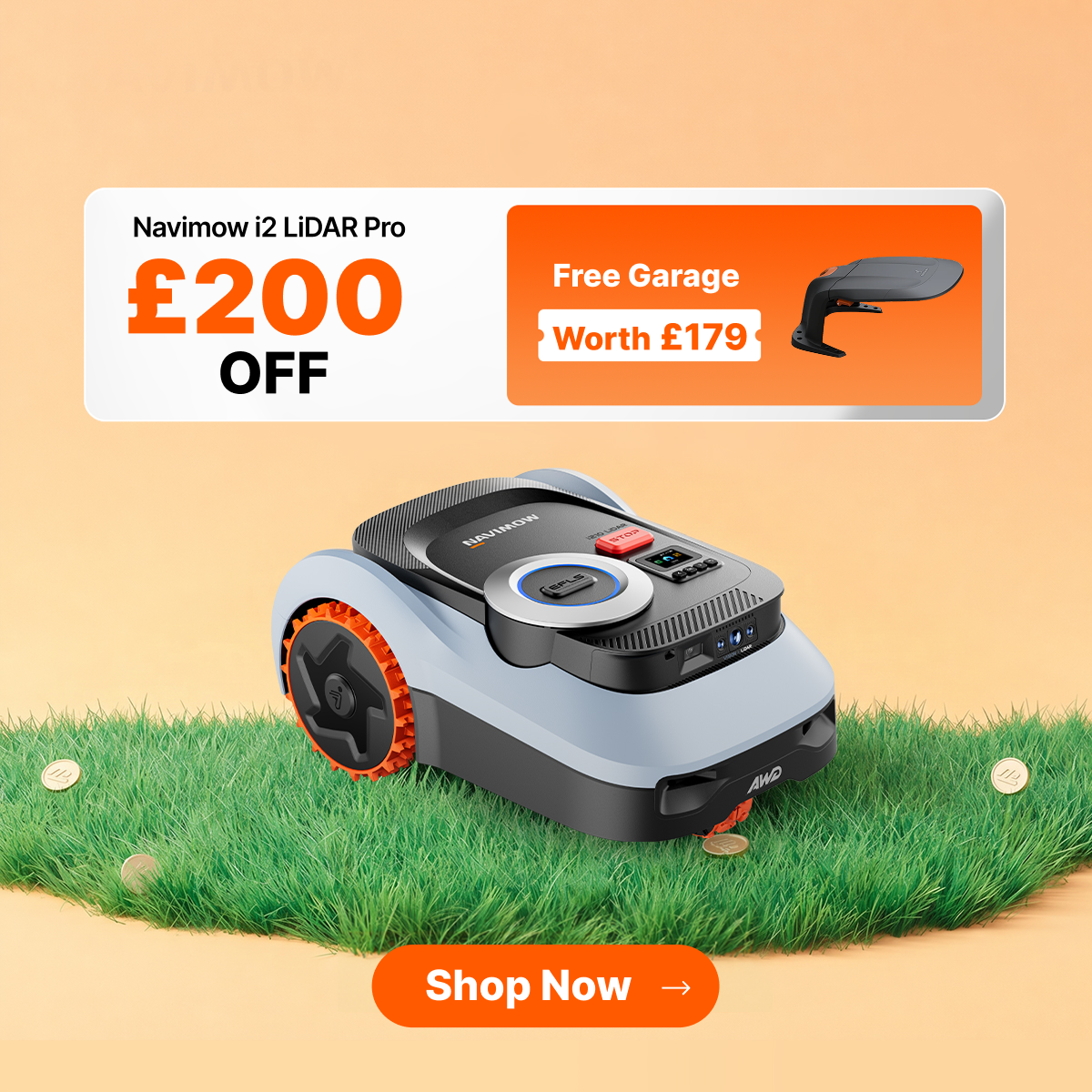 Segway Navimow Facebook ad: Navimow i2 LiDAR Pro | £200 OFF + FREE Garage