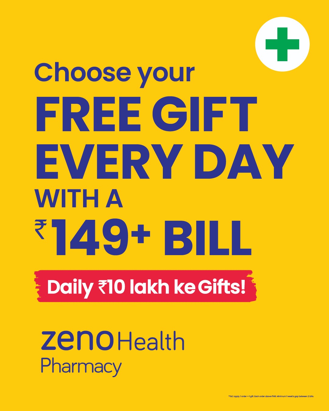 Zeno Health Pharmacy Facebook ad: Choose your free gift on every bill of…