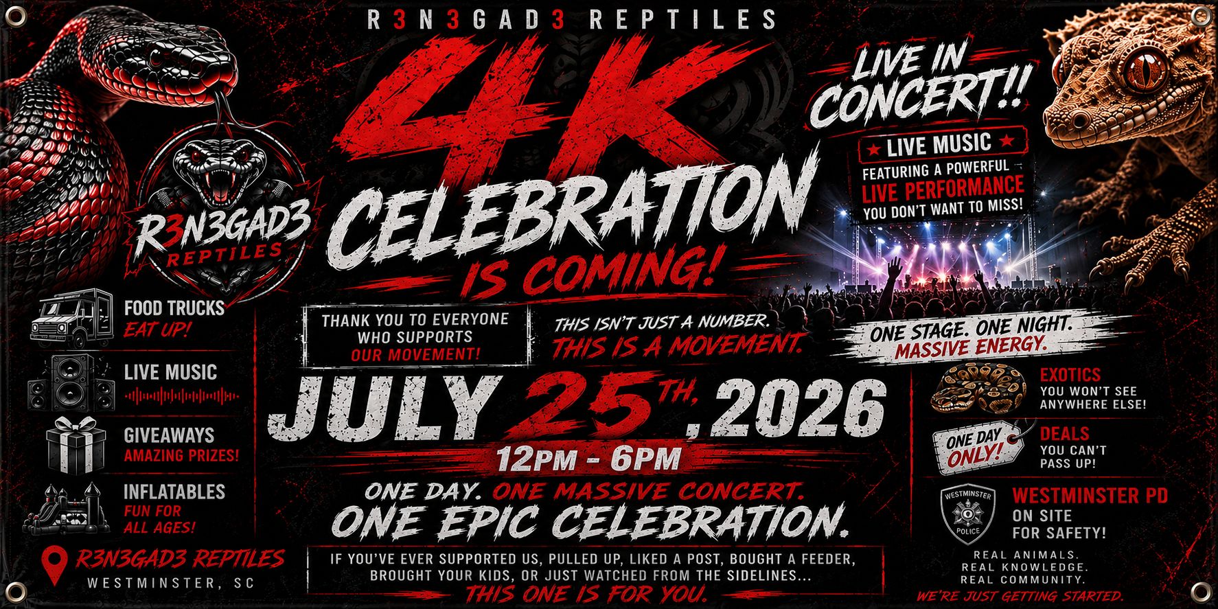 R3N3GAD3 REPTILES Facebook ad: 4K Followers Celebration Event