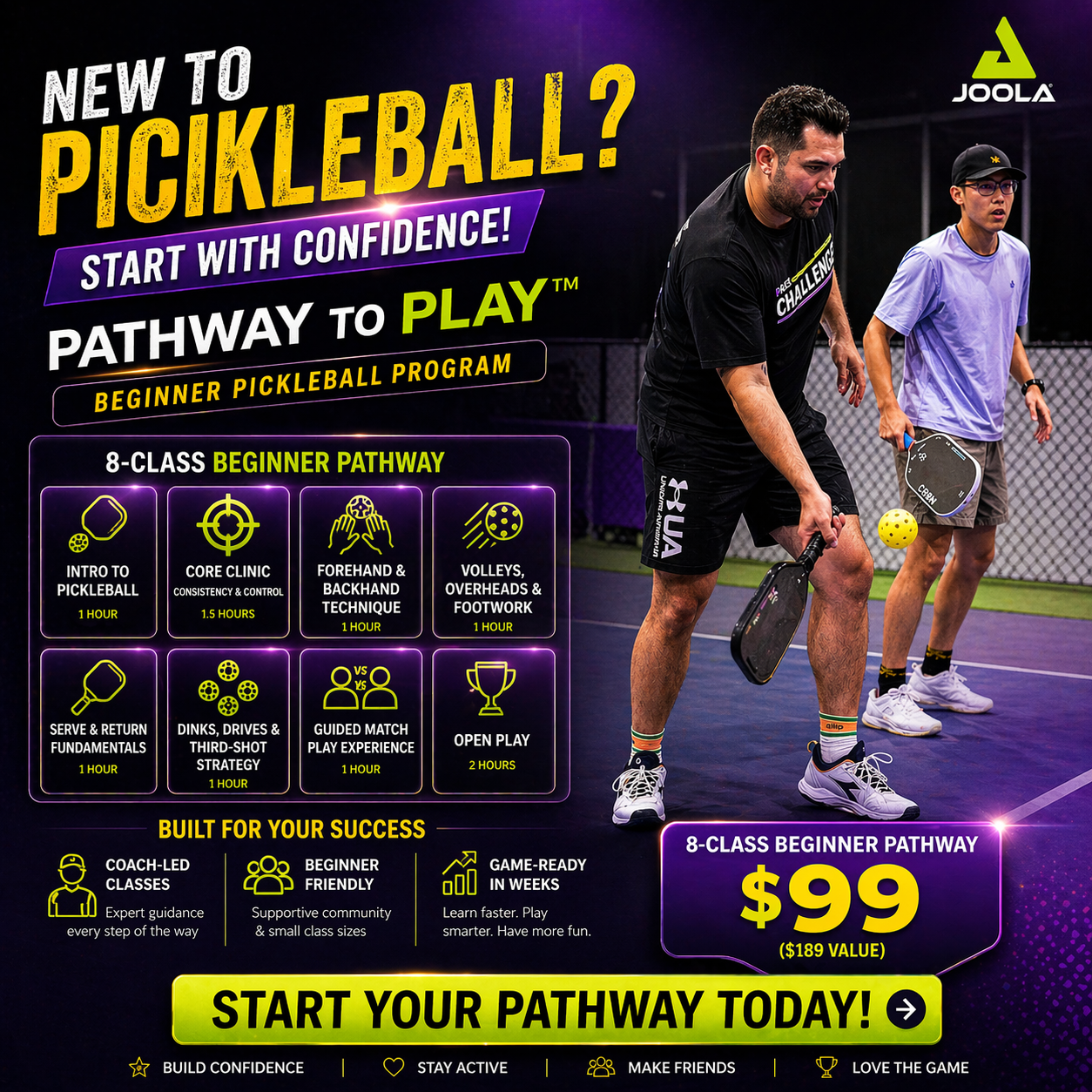 Pace Indoor Pickleball Club Facebook ad: Learn Pickleball in 8 Classes, $99