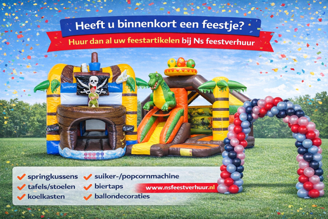 NS feestverhuur Facebook ad: Springplezier begint bij NS Feestverhuur!