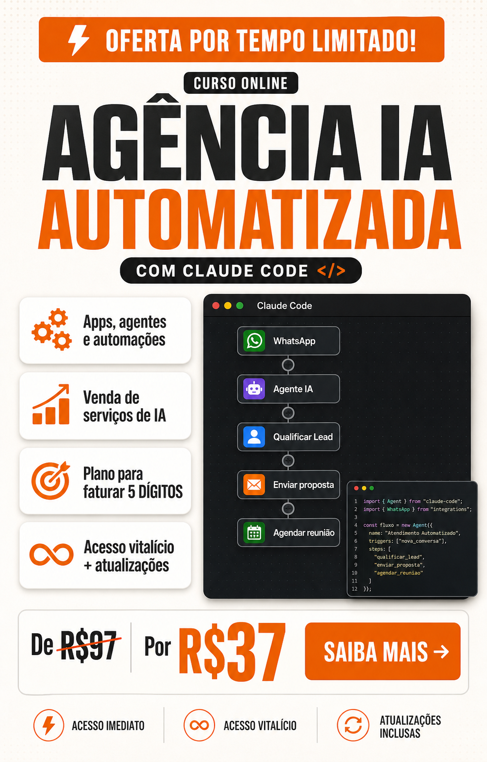 Rafael Castro Facebook ad: Fature 5 dígitos com sua agência de IA usando Claude Code