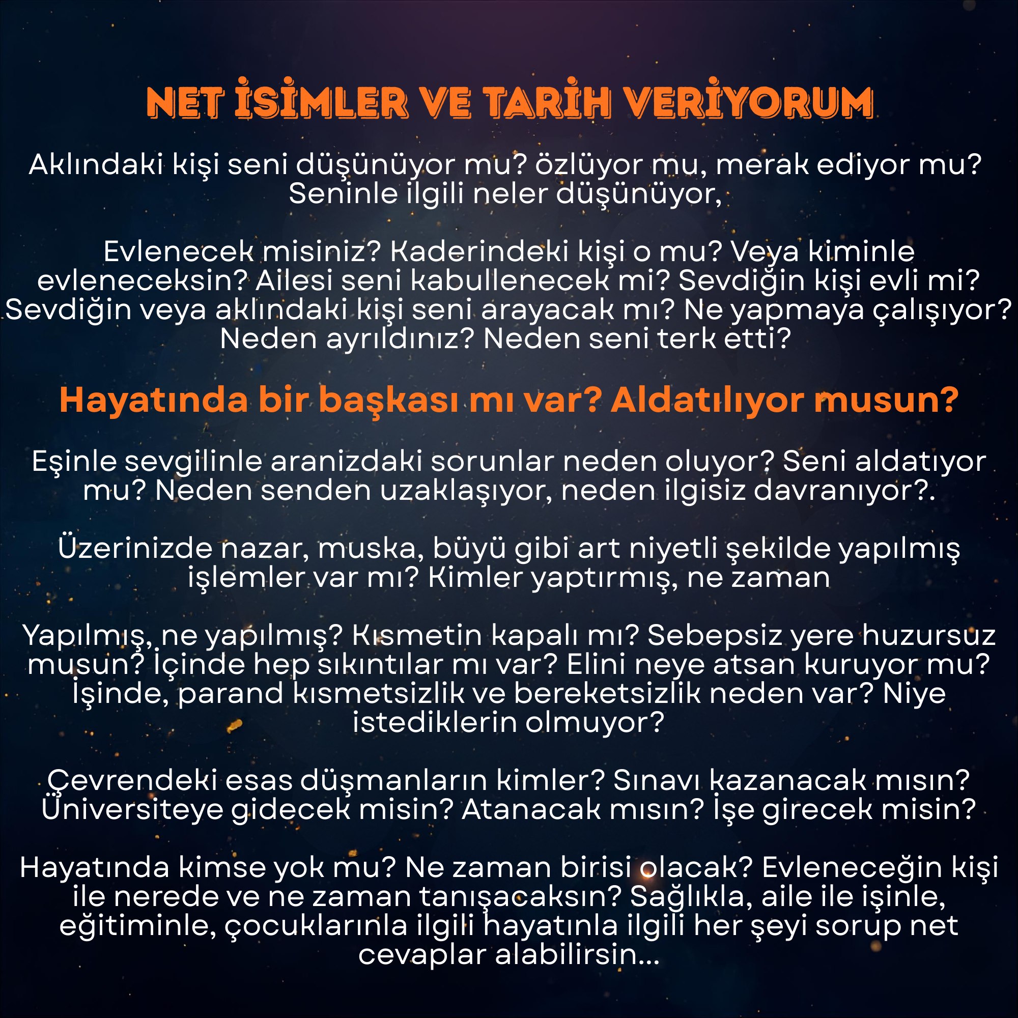 EsrarengizTarot Facebook ad: NET İSİMLER VE TARİH VERİYORUM