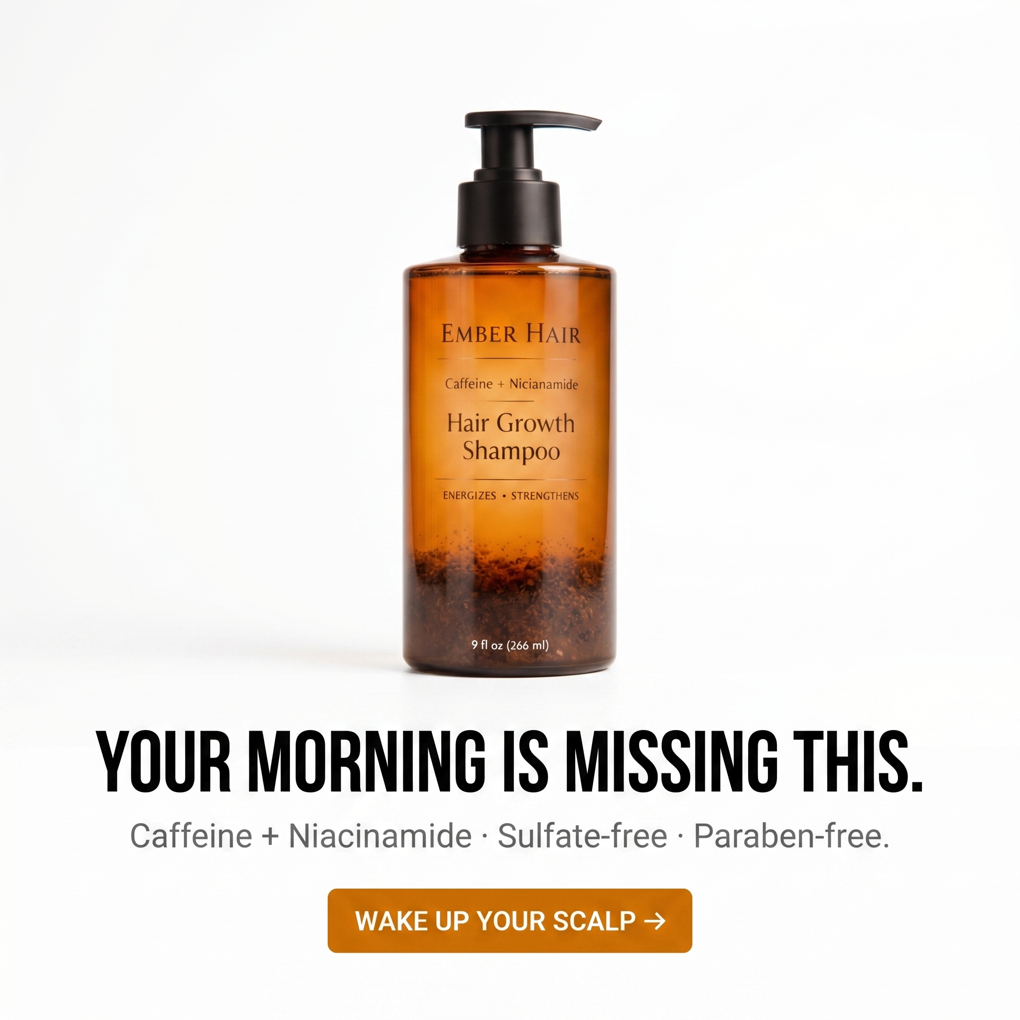 Ember Hair Co. Facebook ad: Your morning is missing half its caffeine