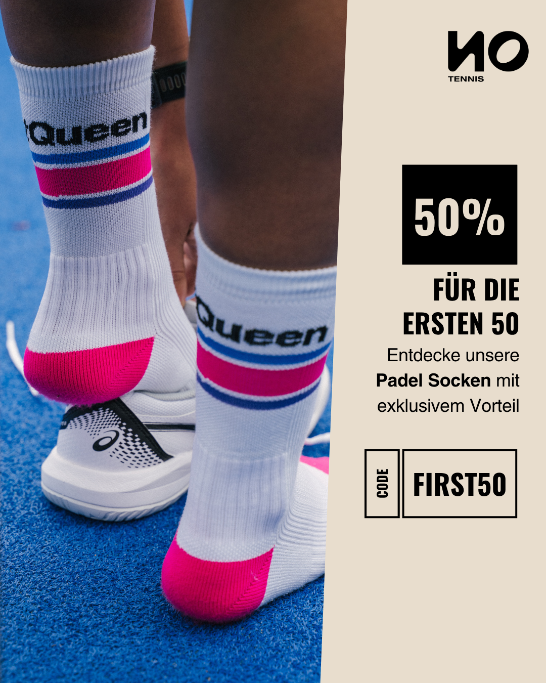 NoTennis.court Facebook ad: 50% für die ersten 50, Code: FIRST50