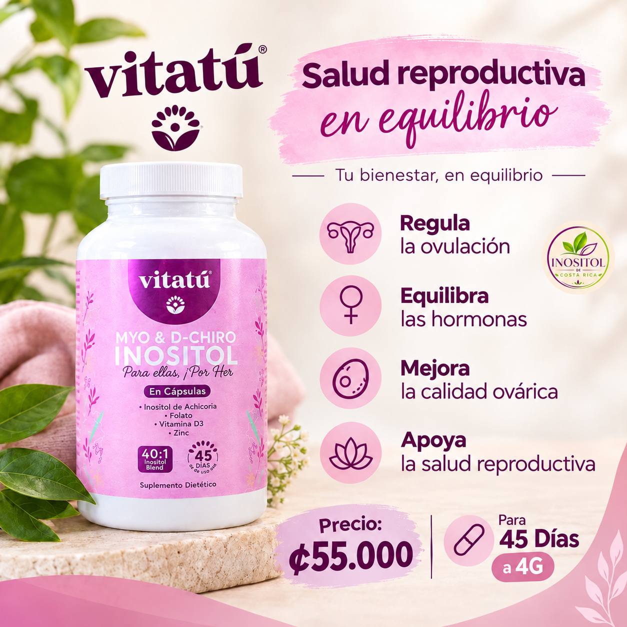 Inositol Costa Rica Facebook ad: Tu bienestar comienza aquí, dále equilibrio todos los…